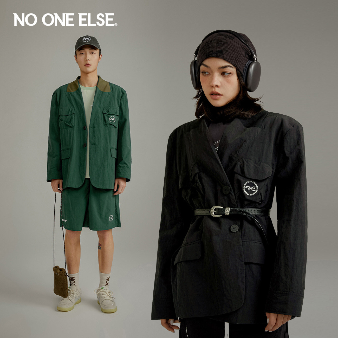 NO ONE ELSE【7系列】字母绣花西装男女款2026年春秋V领西服外套