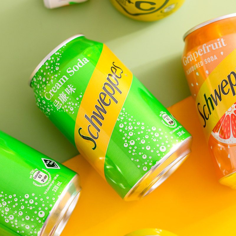 香港进口schweppes玉泉忌廉汽水330ml西柚味碳酸饮料怡泉 c可乐