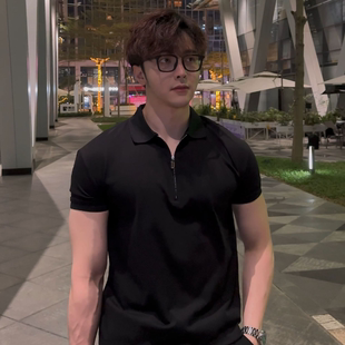 拉链polo衫 HUAZI夏季 男士 韩系时尚 上衣 休闲纯色型男短袖
