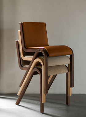 AUDO Ready系列实木软包皮革坐垫餐椅办公椅北欧单人设计师椅子