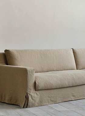 侘寂风中古亚麻布艺客厅日式沙发 可拆洗北欧奶油法式ins定制家具