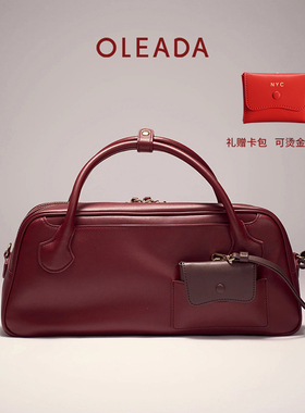 OLEADA小号灯塔保龄球包2025新款牛皮女包原创高级通勤手提单肩包