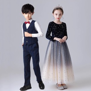 元旦儿童合唱演出服女童主持人钢琴礼服裙小学生朗诵比赛表演服装