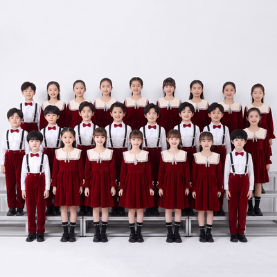 元旦儿童合唱演出服女童红舞蹈裙