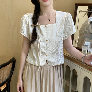 胖mm新中式国风复古小衫夏季高级感气质小个子大码女装短款上衣