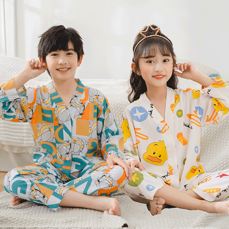 儿童睡衣绵绸长袖夏季卡通