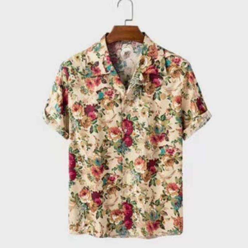 2023欧美亚马逊新款男式短袖印花衬衫shirts for men男士。