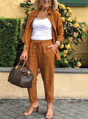 2022 linen harem pants ninth pants cotton linen suit women