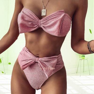 Tube top underpants bright silk bikini swimsuit21欧美比基尼