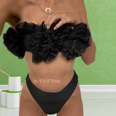 Mesh chest wrap bikini swimsuit women比基尼裹胸比基尼泳衣女