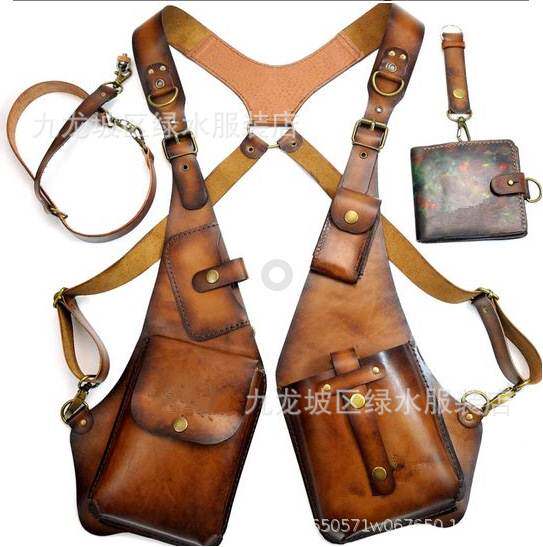 欧美复古皮革背带腋下挎包男女士户外方包手机包underarm satchel