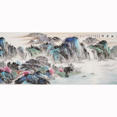 小六尺纯手绘淡彩泼彩山水画中式办公室装饰画背景墙国画王涛0702