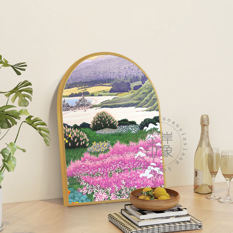 北欧现代简约植物花卉风景装饰画餐厅卧室桌面摆台画拱形挂画