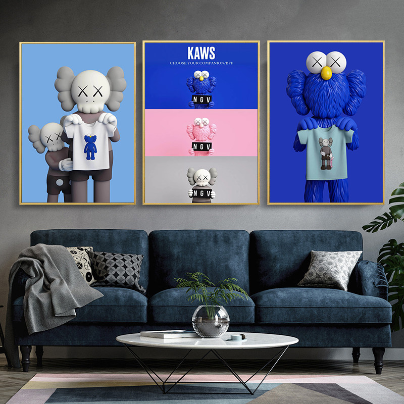 卡通kaws挂画芝麻街奶茶店