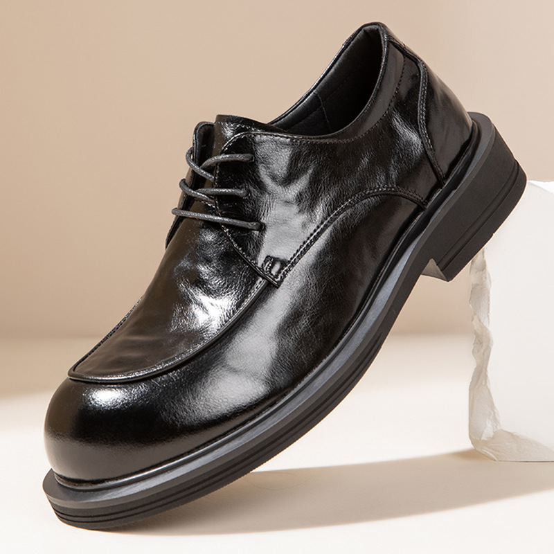 欧洲站肥脚宽脚通勤皮鞋男真皮春季透气高级感德比鞋男款大头商务