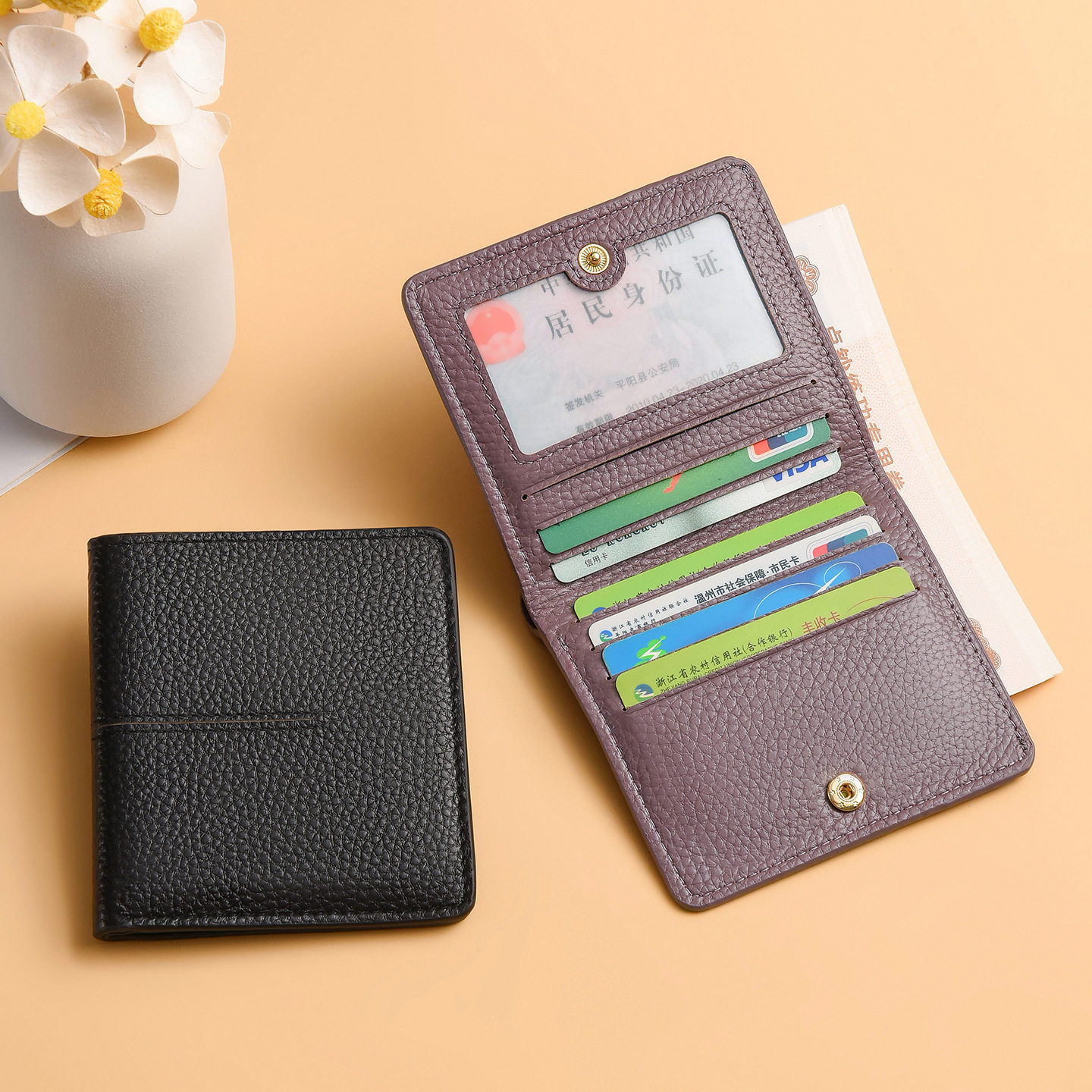 日本品质真皮钱包女士短款小巧轻薄钱夹头层牛皮卡包高级感折叠搭