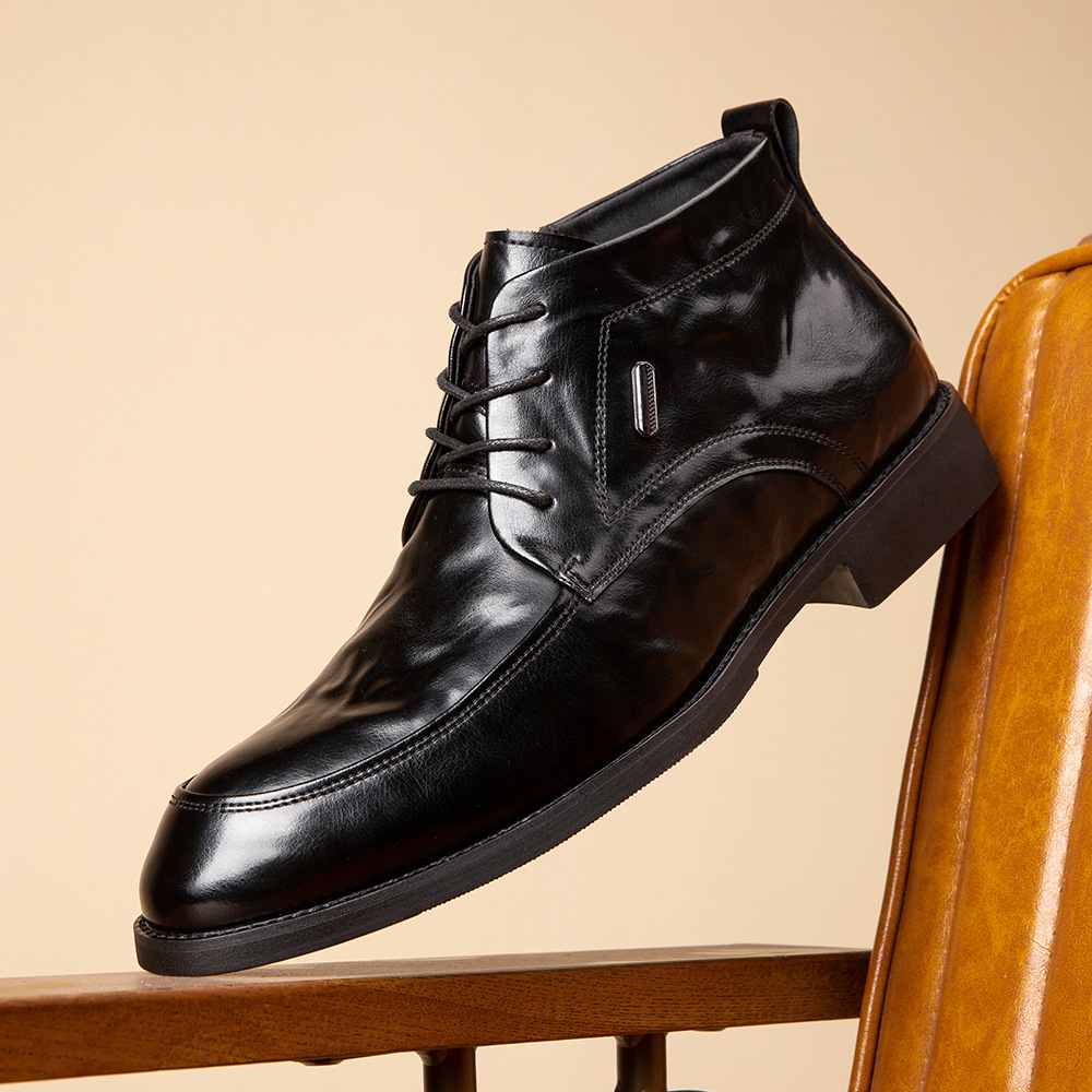 欧洲站秋冬新款真皮马丁靴男士中帮男鞋加绒靴子英伦风商务休闲正