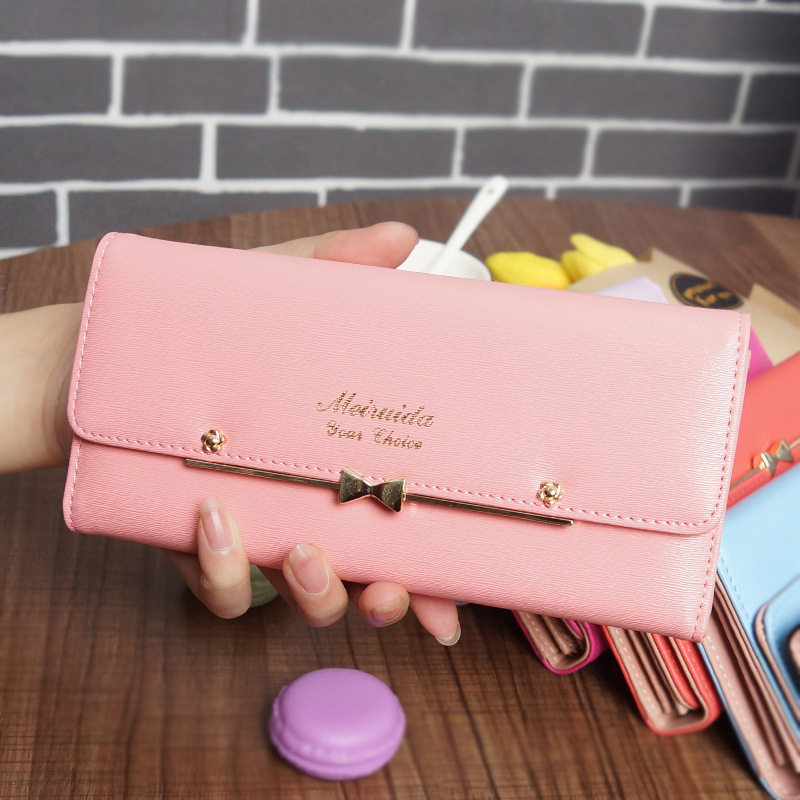日本品质2025新款女士钱包韩版搭扣可爱女学生钱包蝴蝶结长款铆钉