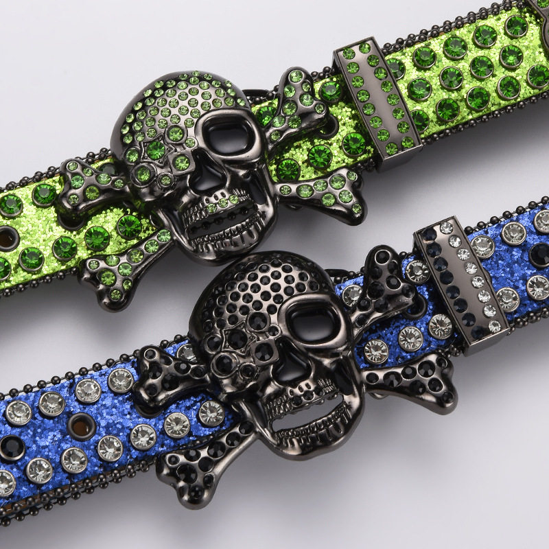 日本品质朋克欧美风骷髅头钻石腰带扣嘻哈装饰水钻裤带潮
