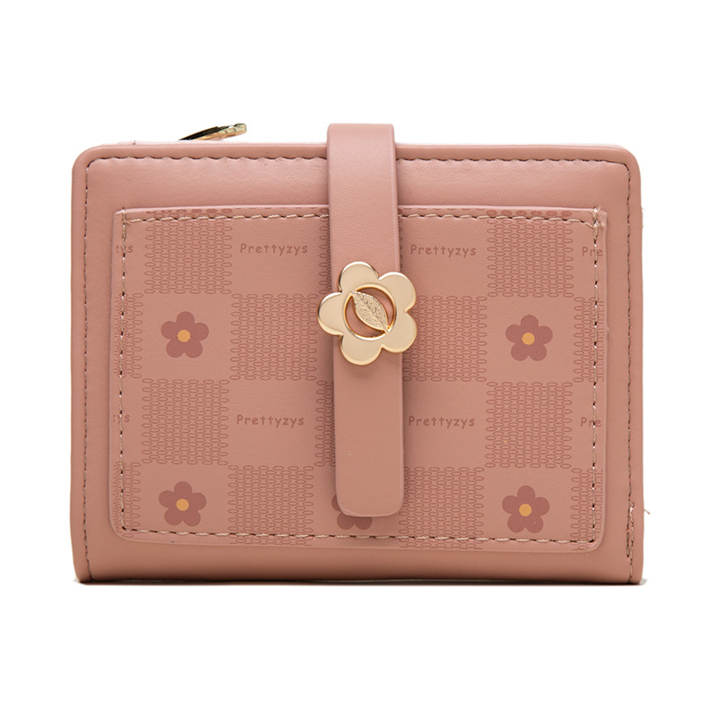 日本品质钱包韩版PU印花拉链搭扣时尚潮流折叠学生多卡位拉链钱包
