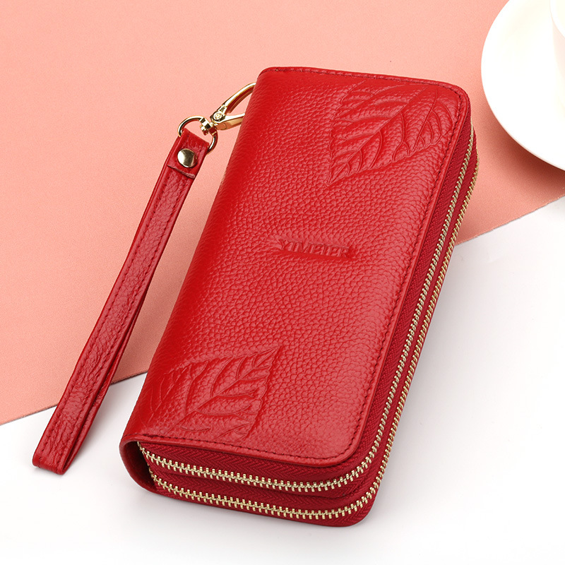 日本品质头层牛皮钱包女士长款双拉链钱夹大容量多卡位手拿包放手