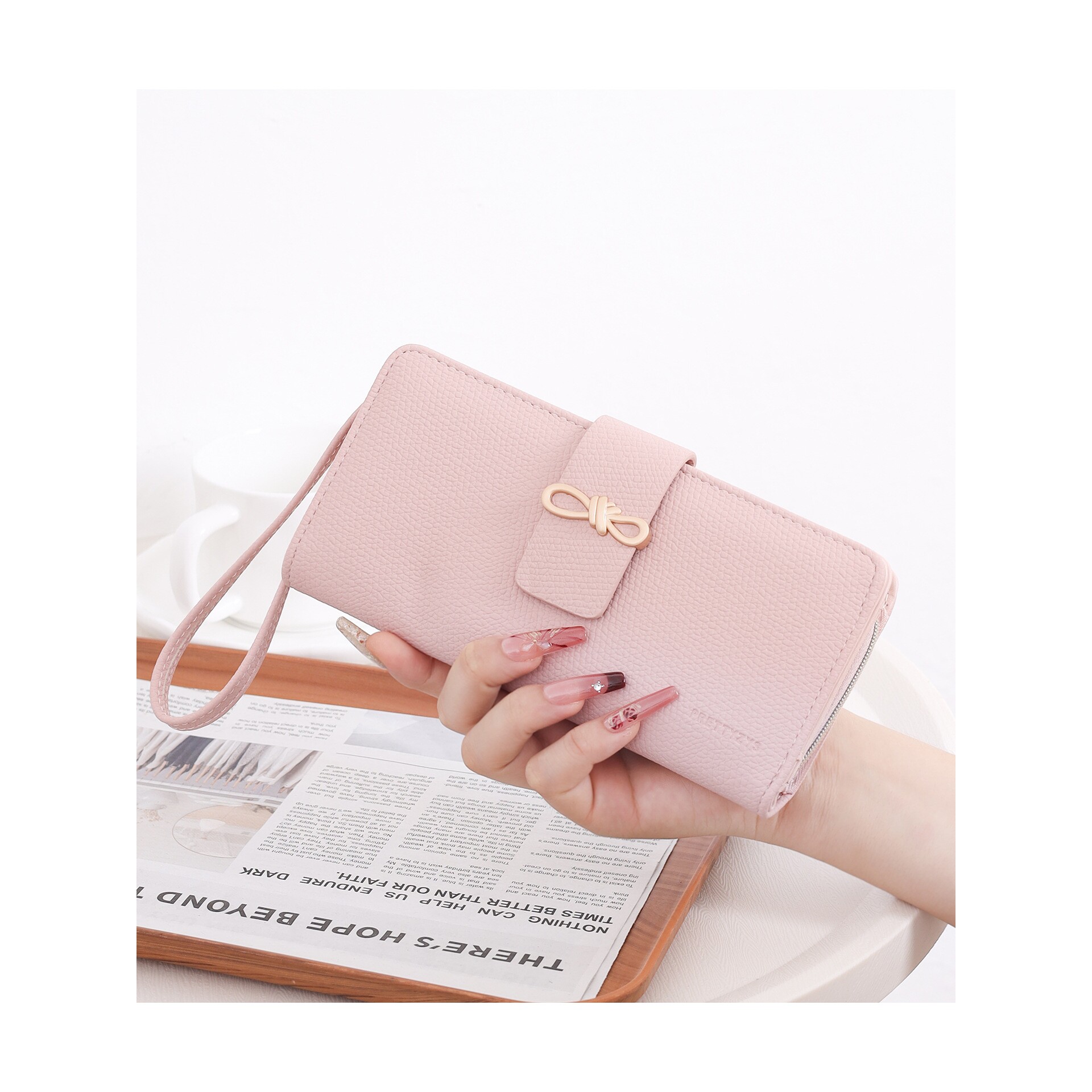 日本品质凡聚新款韩版时尚长款钱包女士拉链搭扣两折钱夹多功能手