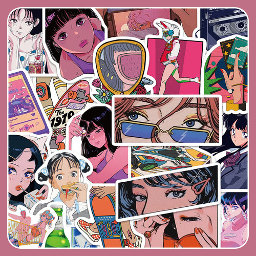 复古辣妹贴纸赛博朋克手机壳diy