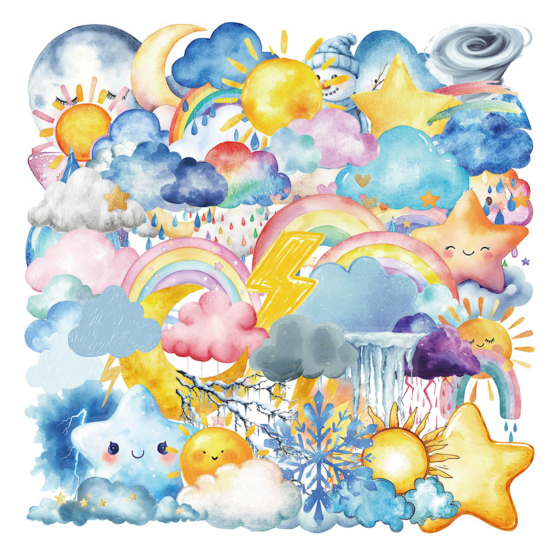 拾乐50张防水水彩手账贴纸