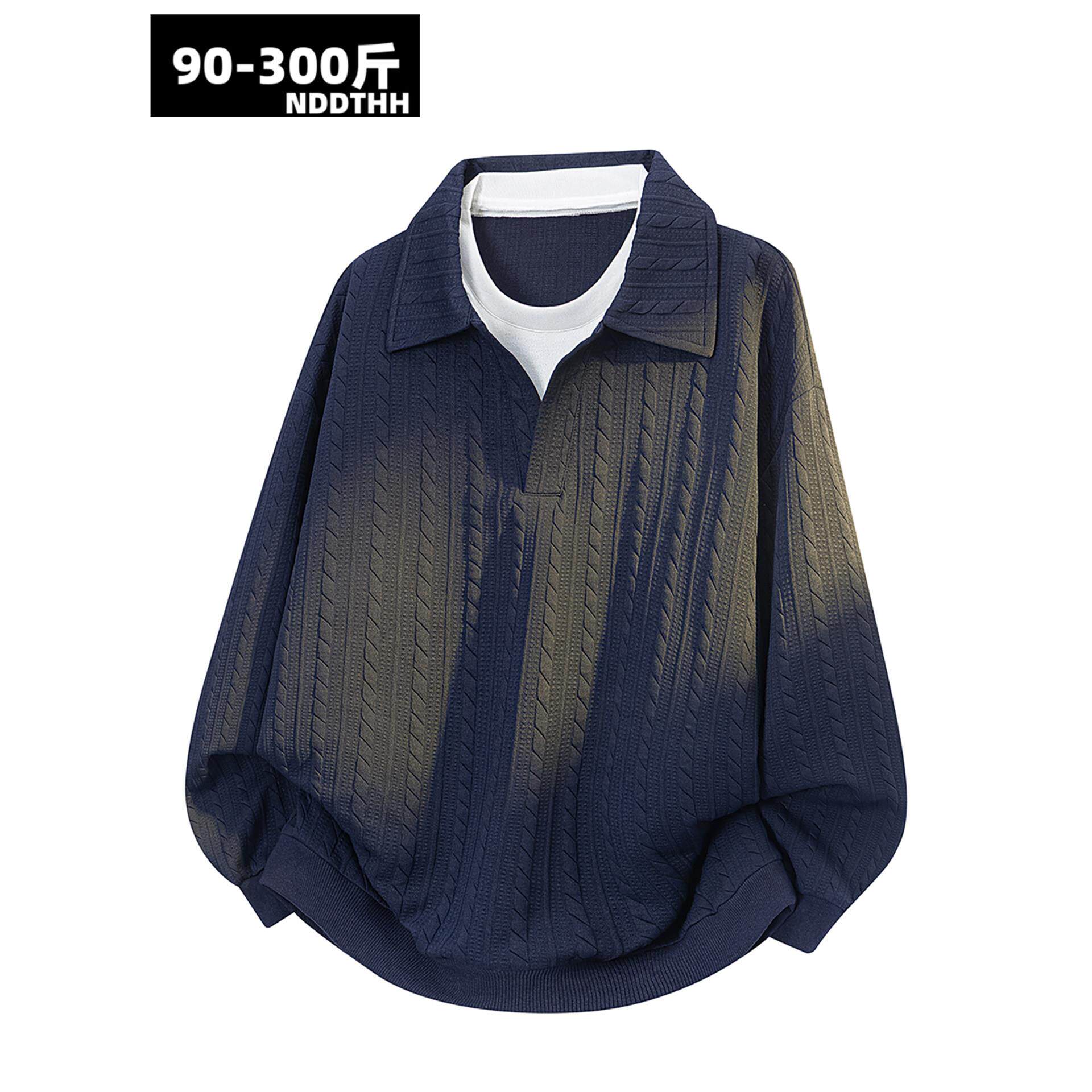 假两件卫衣男2025秋季新款宽松大码长袖polo衫加肥加大码休闲上衣