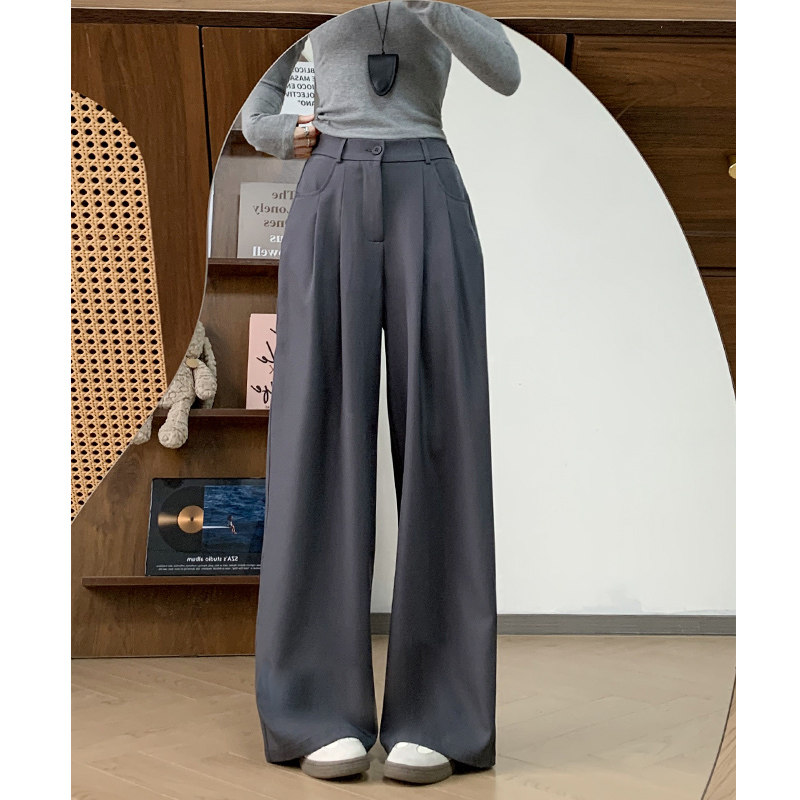 灰色高级感西装阔腿裤女2026新款早春秋高腰垂感小个子休闲直筒裤