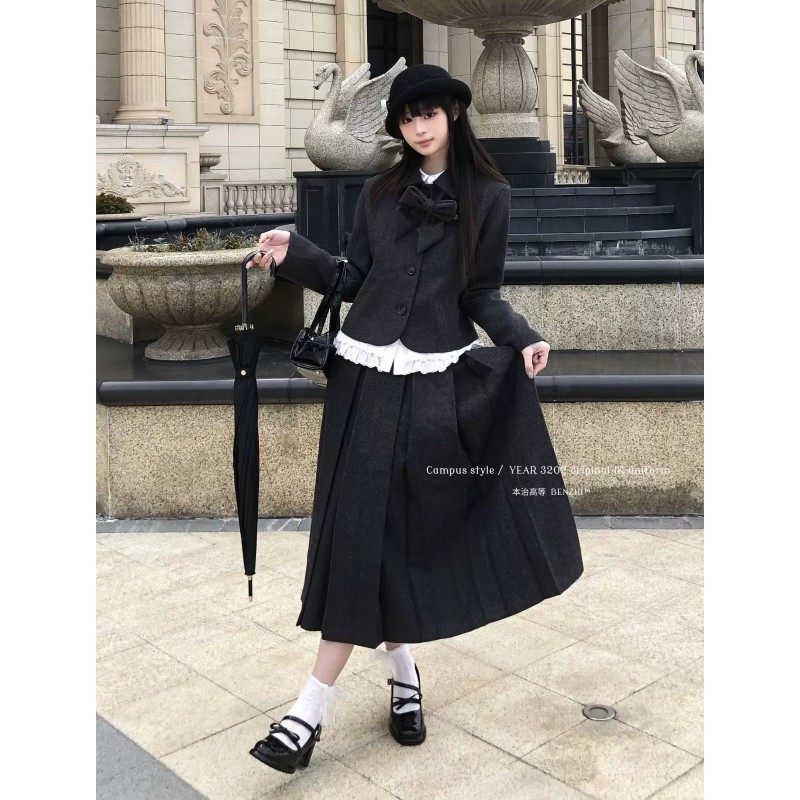 日系复古英伦风学院风毛呢外套蕾丝边衬衫百褶半身裙三件套女秋冬,女装/女士精品,时尚套装,淘宝优惠券,粉丝福利购,淘宝优惠卷