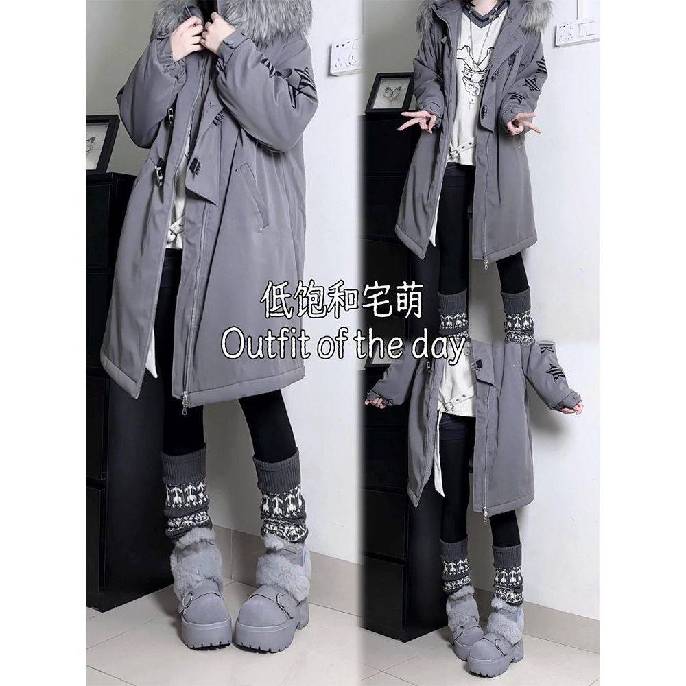 高级灰中长星星布贴插扣显瘦派克服加厚,女装/女士精品,棉衣/棉服,淘宝优惠券,粉丝福利购,淘宝优惠卷