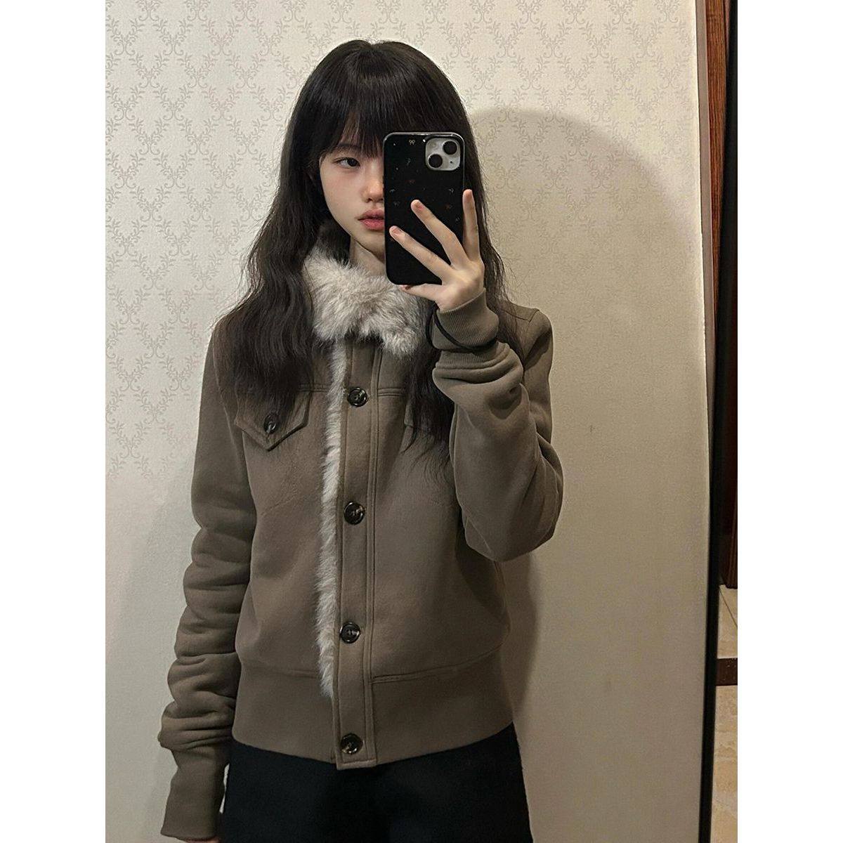 棕色立领拼接毛绒外套女冬季新款夹棉加厚保暖收腰小个子短款上衣,女装/女士精品,棉衣/棉服,淘宝优惠券,粉丝福利购,淘宝优惠卷