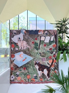 【小喵】韩系ins油画风艺术挂毯沙发毯床尾盖毯地毯装饰毯空调毯