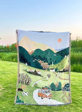 外贸风景提花挂毯线毯沙发巾盖毯户外露营毯客厅装饰挂毯沙发盖毯