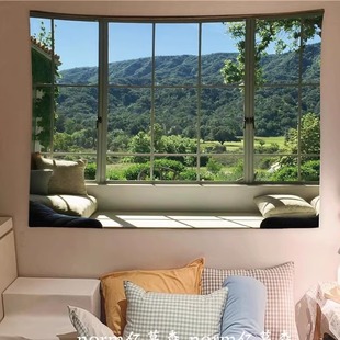 装 饰假风景挂布墙面床头仿真墙布画 饰画背景布卧室改造窗户墙壁装