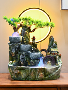 桌面假山流水摆件循环水中式高山水车风水轮客厅转动水晶球装饰品