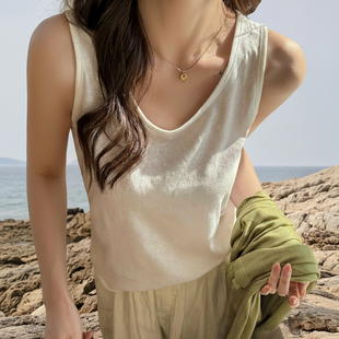 宽肩带无袖 遮肉显瘦外穿薄款 上衣 新款 女士棉麻背心绝美内搭春夏季