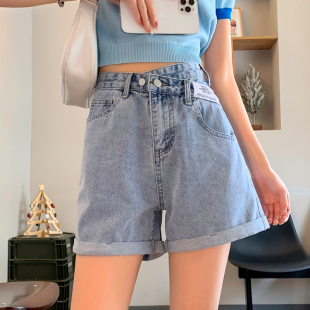 牛仔短裤女夏季薄款2023年新款设计感小众高腰热辣ins显瘦a字热裤