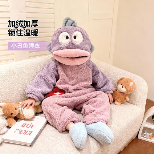 小丑鱼睡衣紫色小丑鱼连体睡衣小丑鱼睡裙女秋冬季珊瑚绒大码可爱