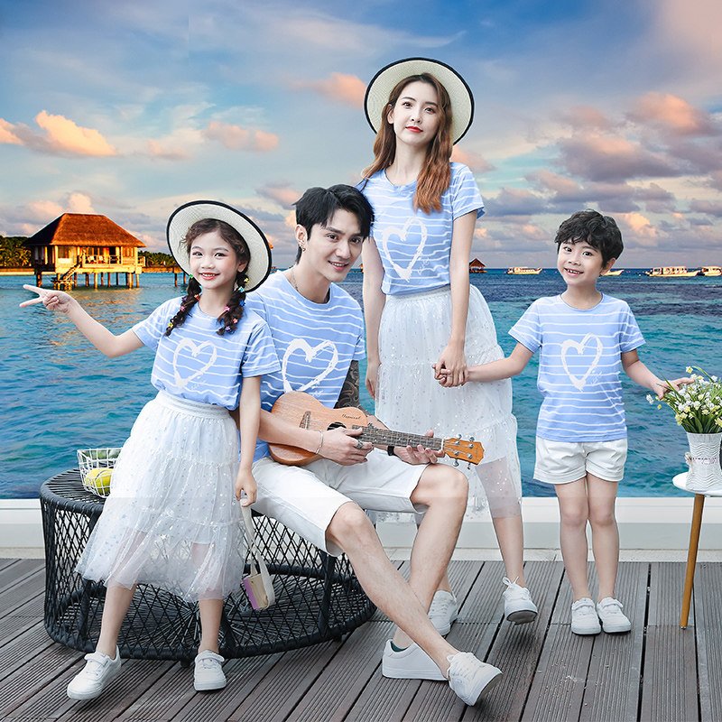 亲子装夏装一家三四口装韩版时尚T恤母女半身裙母子装套装洋气潮