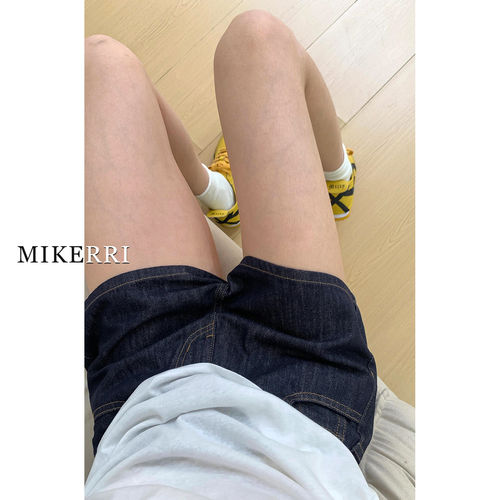 深蓝色阔腿牛仔短裤女夏
