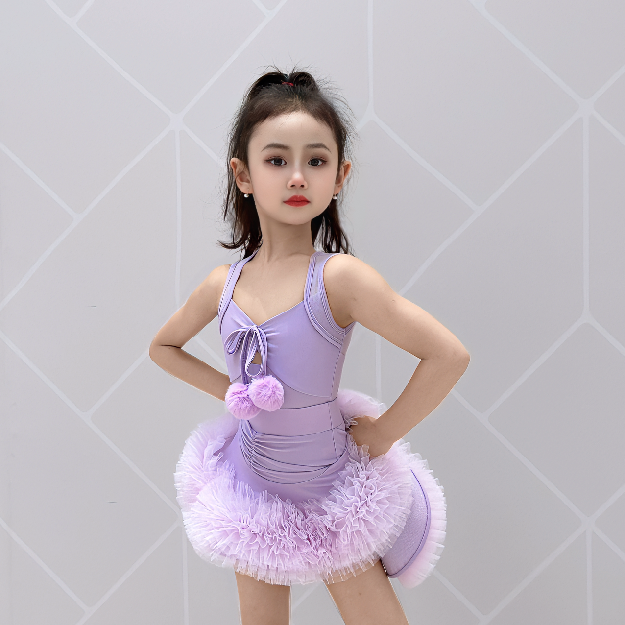 舞姿2025新款春夏拉丁舞服女童高端练习服练功服儿童演出服舞蹈服