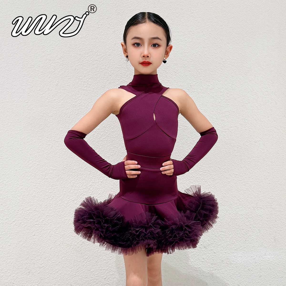 舞姿女童拉丁舞服新款女童表演服春夏练功服高级拉丁舞演出小礼服