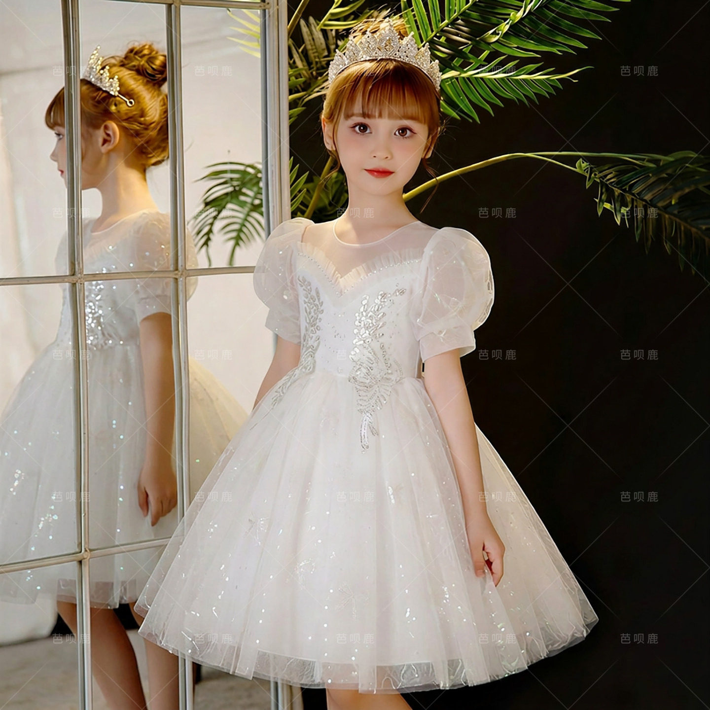 六一儿童节演出服女童公主白色蓬蓬纱裙幼儿园毕业照礼服表演服装