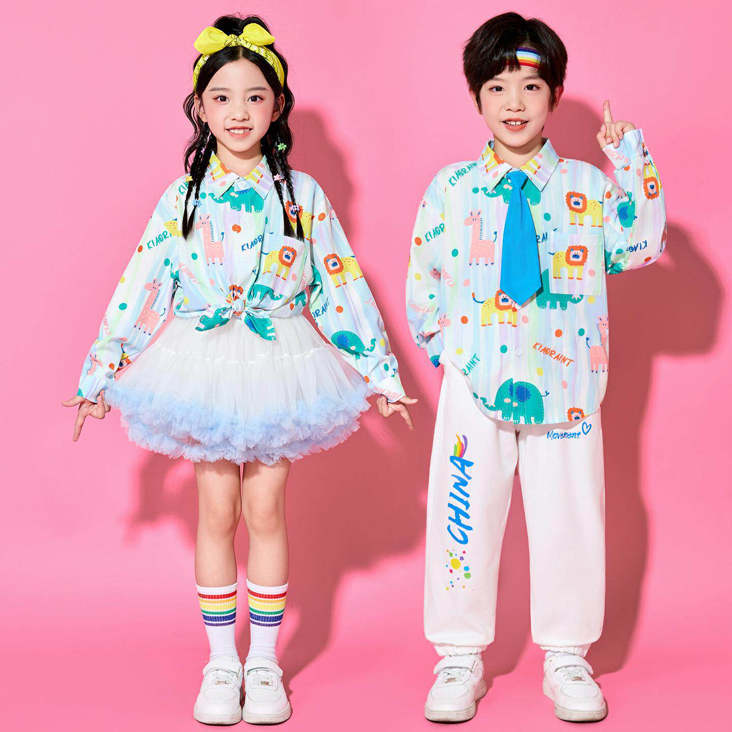 儿童啦啦队演出服幼儿园舞蹈大合唱表演服装小学生运动会入场班服