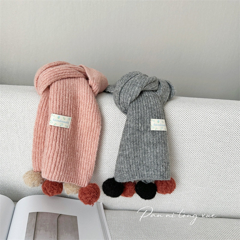 软糯温柔~韩系百搭毛球儿童毛线围巾冬季男女童保暖球球围脖潮