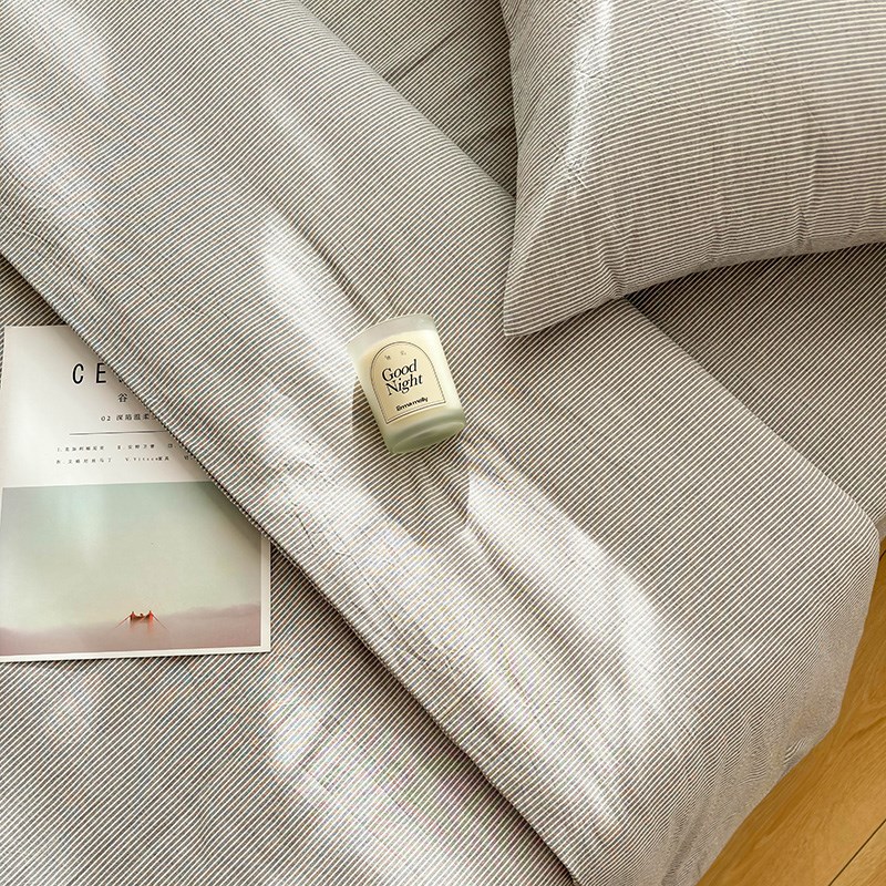 水洗棉灰密条床单单件全棉简约风学生宿舍被单可搭配三四件套