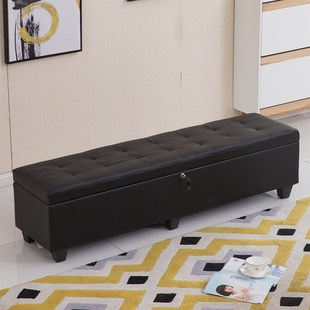 包邮 长条试换鞋 凳实木沙发凳收纳箱娃娃收藏箱子储物皮凳带锁沙发