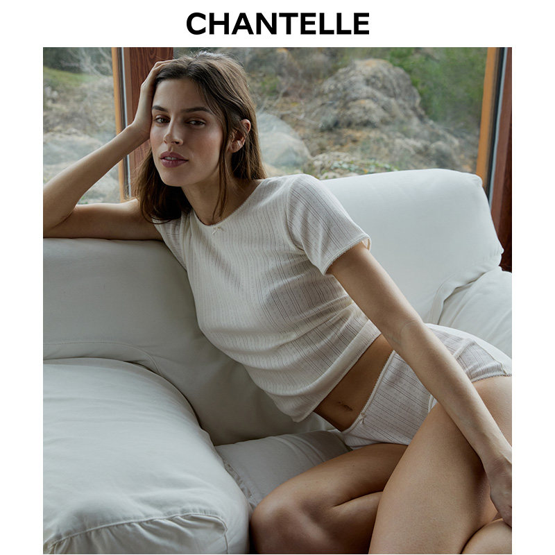 法国CHANTELLE仙黛尔轻甜镂空针织款精致家居服夏季薄款居家套装